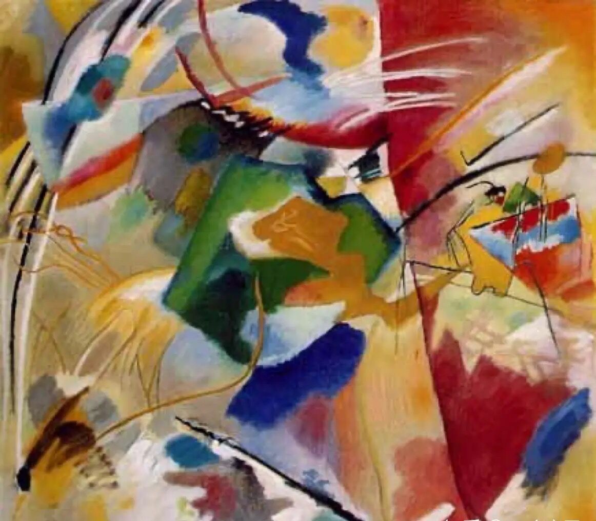 Abstract painting 'Green Center' by Wassily Kandinsky with geometric shapes and vibrant colors